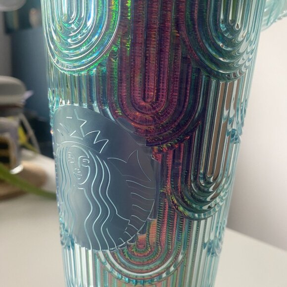 Starbucks 2021 Summer Turquoise Teal Blue iridescent Tumbler - Picture 5 of 5